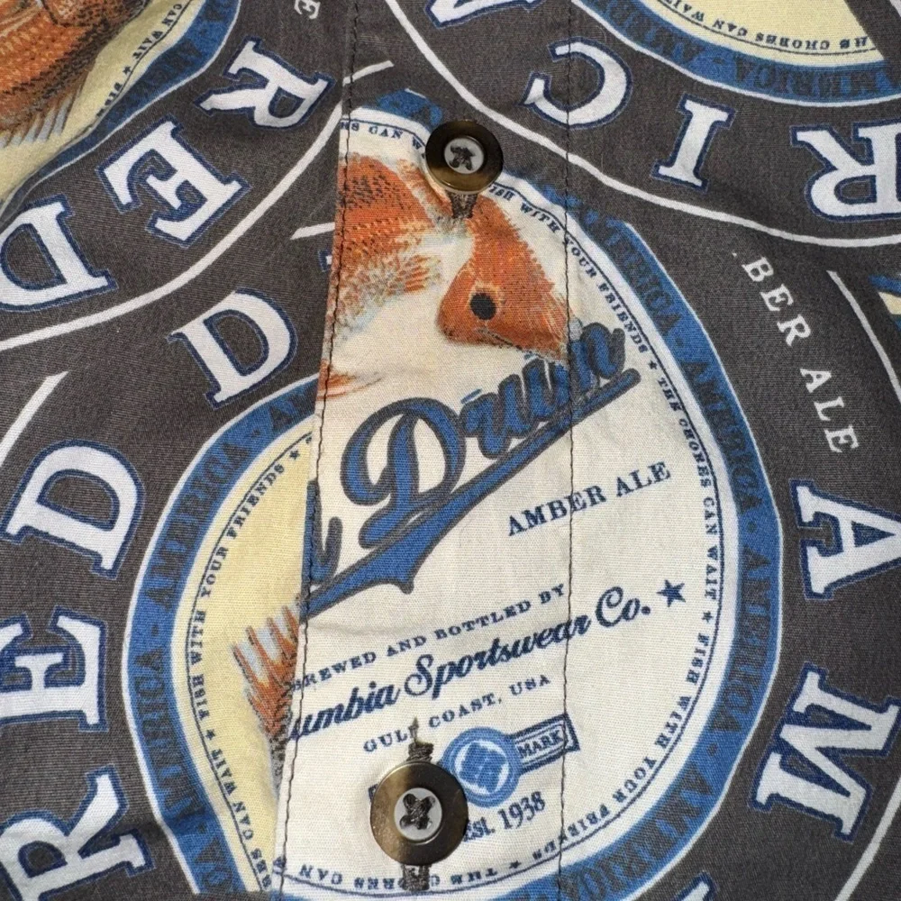Columbia Shirt Men's XL American Red Drum Fish All Over River Lodge Amber Ale